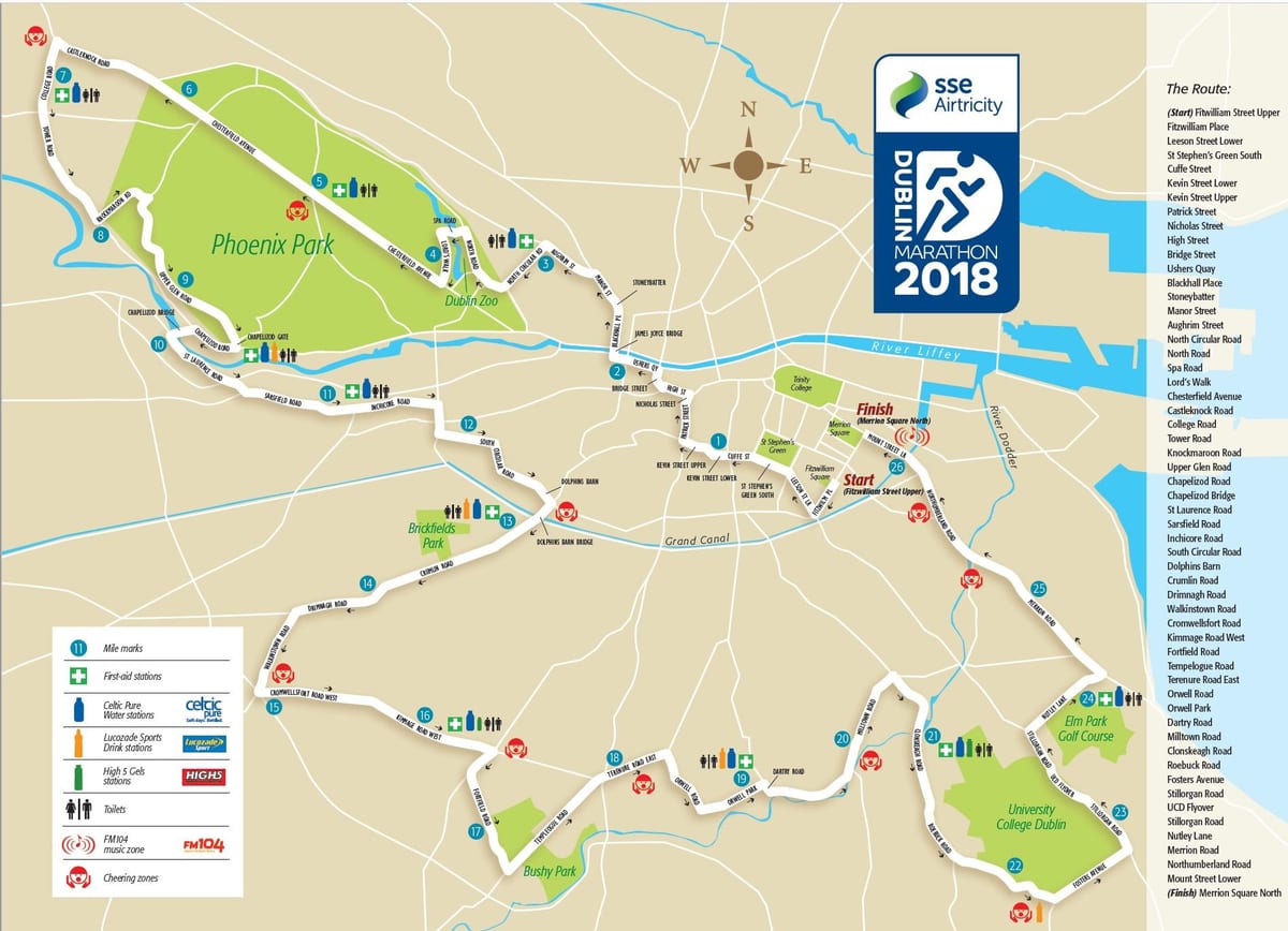 Dublin city marathon მარშრუტის რუკა