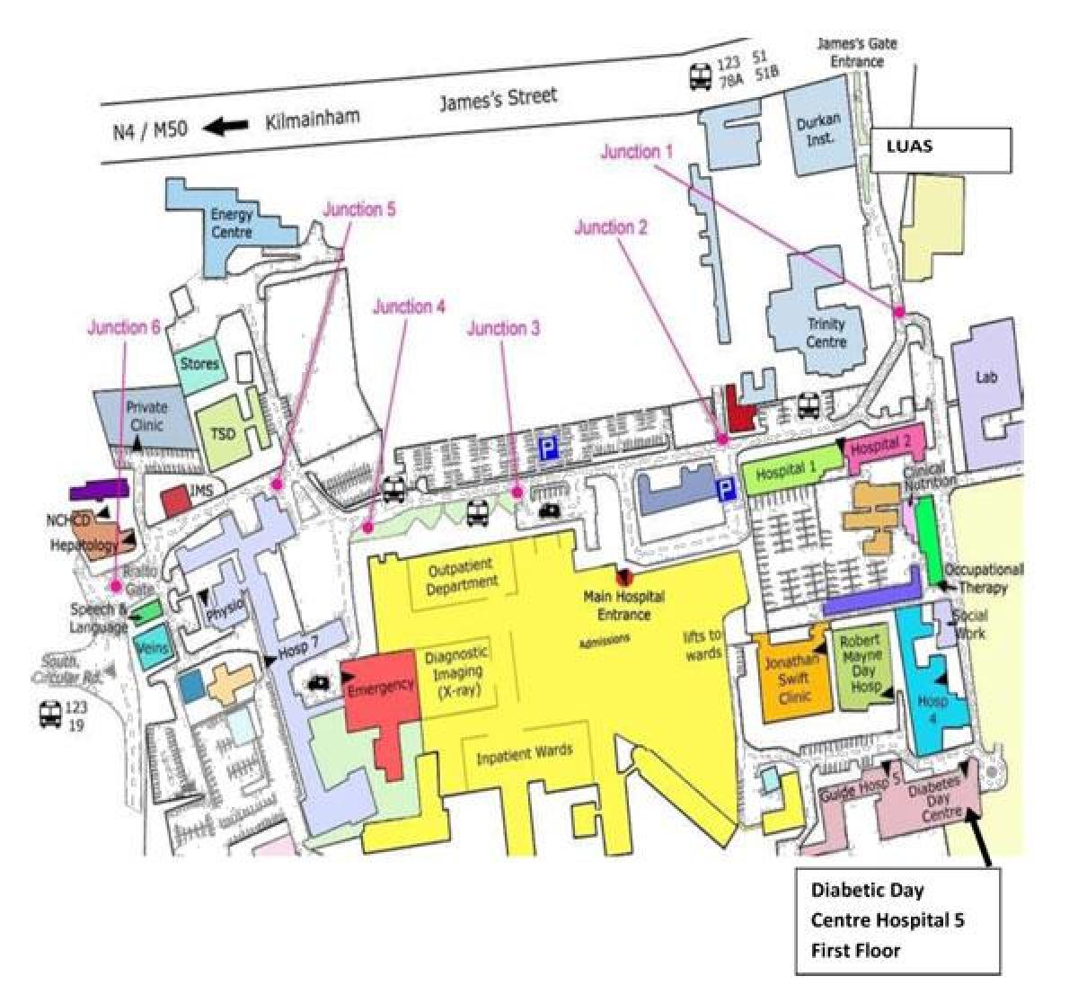 St James საავადმყოფოში დუბლინი რუკა