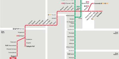 დუბლინში Luas წითელი ხაზი რუკა